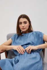 Letnia sukienka lyocell. Niebieskie sukienki damskie MOODO, na co dzień, na lato, xs, bez wzorów, z gumy, casualowe, bez kołnierzyka, bez ramiączek, proste. W wyprzedaży za 79.99 zł.