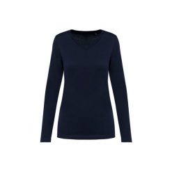 Damska koszulka z długim rękawem suprima v-neck Kariban Premium. Niebieskie t-shirty damskie KARIBAN, bez wzorów, z bawełny, bez kołnierzyka. Za 133.50 zł.