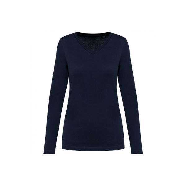 Damska koszulka z długim rękawem suprima v-neck Kariban Premium. Niebieskie t-shirty damskie KARIBAN, bez wzorów, z bawełny, bez kołnierzyka. Za 133.50 zł.