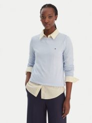 Tommy Hilfiger Sweter WW0WW44984 Błękitny Regular Fit. Niebieskie swetry klasyczne damskie Tommy Hilfiger, s, z bawełny, bez kołnierzyka. Za 409.99 zł.