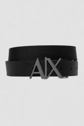 ARMANI EXCHANGE Czarny pasek ze srebrną klamrą. Czarne paski męskie Armani Exchange, bez wzorów. W wyprzedaży za 190.99 zł.