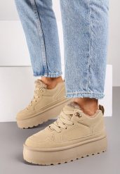 Beżowe Sneakersy Vices Stylizowane na Śniegowce na Platformie Obszyte Futerkiem Naleris. Brązowe śniegowce damskie Renee, z futra. Za 84.99 zł.