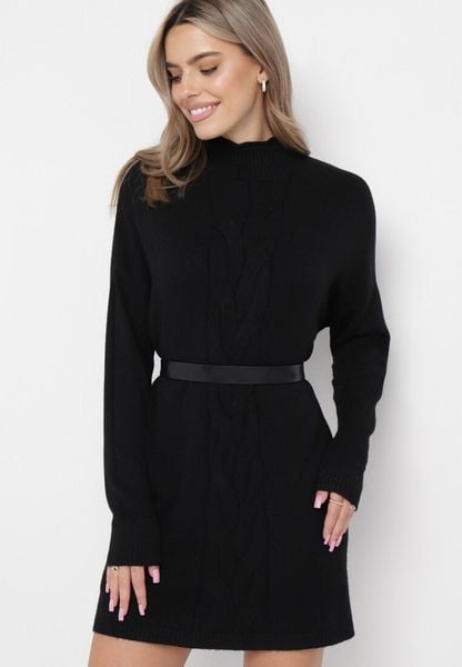 Czarny Oversizowy Sweter Golf z Wiskozą i Ozdobnym Splotem z Przodu Goyanes. Czarne golfy damskie Born2be, l, bez wzorów, z jeansu, bez ramiączek. Za 59.99 zł.