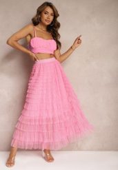 Różowa Spódnica Tiulowa z Gumką w Talii Ozdobiona Falbanami Missalisha. Czerwone spódniczki damskie Renee, na lato, l, bez wzorów, z materiału, eleganckie, maxi, dopasowane. Za 74.99 zł.