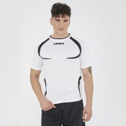 Męska koszulka do biegania krótki rękaw oddychająca biało-czarna. Białe t-shirty sportowe męskie Legea, m, z bawełny, bez ramiączek, do biegania. Za 48.00 zł.