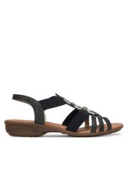 Remonte Sandały R3605-45 Czarny. Czarne sandały damskie Remonte, bez wzorów, z materiału, bez obcasa, na płaskiej podeszwie. Za 339.99 zł.
