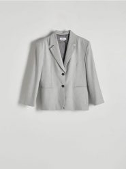 Jednorzędowa marynarka z wiskozą - jasnoszary. Szare marynarki i żakiety damskie Reserved, l, bez wzorów, z tkaniny. W wyprzedaży za 99.99 zł.