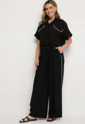 Czarny Wiskozowy Komplet Krótka Koszula i Szerokie Spodnie Davitta. Czarne koszule damskie Born2be, z aplikacjami, z wiskozy, eleganckie. Za 129.99 zł.
