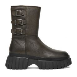 Botki G-Star Raw. Zielone botki damskie G-Star Raw, retro, bez obcasa, na płaskiej podeszwie, bez zapięcia. Za 349.99 zł.