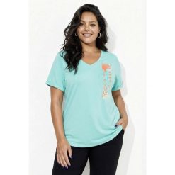 Damskie Bluzka funkcyjna antybakteryjny materiał dekolt w serek rękaw 1/2. Zielone bluzki sportowe damskie Ulla Popken, plus size, bez wzorów, z materiału, bez ramiączek. Za 199.99 zł.