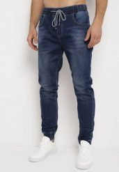 Granatowe Jeansy z Gumką w Pasie i Ściągaczami Tamega. Niebieskie jeansy męskie Born2be. Za 119.99 zł.