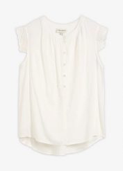 Bluzka z wiskozy. Białe bluzki damskie bonprix, bez wzorów, z wiskozy, eleganckie, bez kołnierzyka, bez ramiączek. Za 97.99 zł.