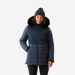 Kurtka narciarska damska Wedze 100 Warm. Niebieskie kurtki damskie WED'ZE, xl, bez wzorów, z futra, bez kaptura, narciarskie. Za 369.99 zł.