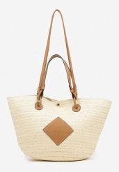 Beżowa Pleciona Torebka Typu Shopperka Galmeira. Brązowe shopper bag damskie Renee, bez wzorów, bez dodatków. Za 74.99 zł.