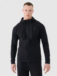 4F Bluza treningowa szybkoschnąca męska - czarna L. Czarne bluzy sportowe męskie 4f, bez wzorów, z dzianiny, sportowe, bez kołnierzyka, bez ramiączek. Za 199.99 zł.