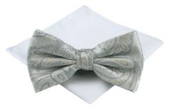 Mucha Męska z Poszetką - Chattier - Kolor Stalowy. Szare krawaty i muchy męskie Chattier, bez wzorów, eleganckie. Za 59.00 zł.