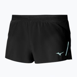 Spodenki do biegania męskie Mizuno Aero Split 1.5. Czarne szorty męskie Mizuno, bez kołnierzyka. Za 119.99 zł.