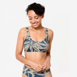 Góra kostiumu kąpielowego surfingowego damska Olaian Aurely Palmer. Niebieskie bikini damskie OLAIAN, bez wzorów. Za 69.99 zł.