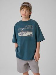 4F T-shirt loose z nadrukiem chłopięcy - granatowy 146/152 (10-12 lat). Niebieskie koszulki dziewczęce 4f, bez wzorów, z bawełny, bez ramiączek. Za 59.99 zł.