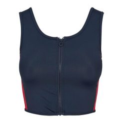 Damski crop top Urban Classic Stripe zip. Czerwone topy sportowe damskie Urban Classics, m, bez wzorów, z jersey, bez ramiączek. Za 93.50 zł.