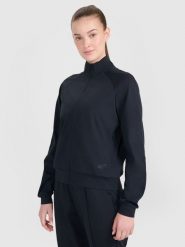 4F Bluza treningowa regular szybkoschnąca damska - czarna L. Czarne bluzy bez kaptura damskie 4f, l, z dzianiny. W wyprzedaży za 129.99 zł.