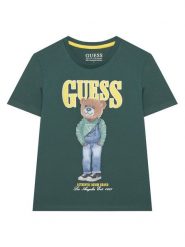 Guess T-Shirt L6RI11 K8HM4 Zielony Regular Fit. Zielone t-shirty chłopięce Guess, z aplikacjami, z bawełny, bez ramiączek. Za 99.99 zł.