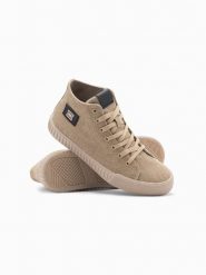 Buty trampki męskie canvas z wysoką cholewką – jasnobrązowe V3 OM-FOTH-0186 - 44. Brązowe trampki i tenisówki męskie Ombre Clothing, z aplikacjami, z gumy, przed kolano, bez zapięcia. W wyprzedaży za 109.99 zł.