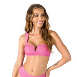 Góra od stroju kąpielowego ROXY Love The Coco V. Czerwone bikini damskie Roxy, bez wzorów. Za 84.99 zł.