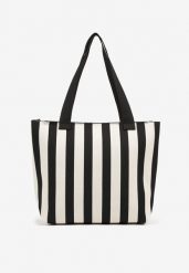 Czarna Torebka w Paski Shopper na Suwak Salisea. Czarne shopper bag damskie Born2be, bez wzorów, bez dodatków. Za 59.99 zł.