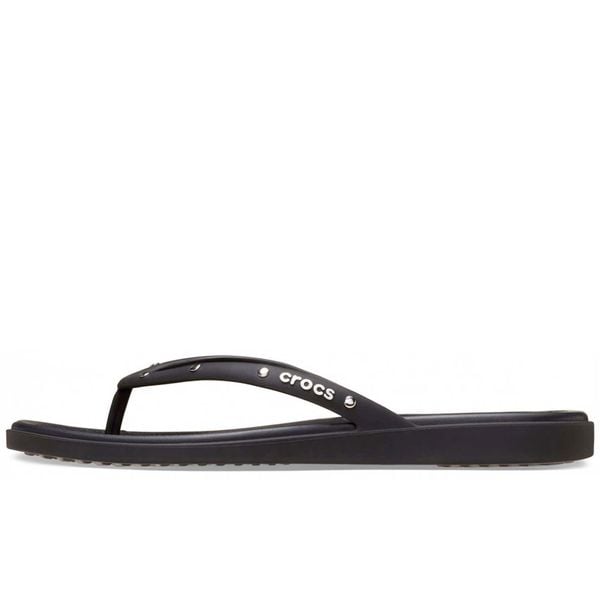 Klapki Crocs Miami Studded Flip W Damskie. Czarne klapki damskie Crocs, bez wzorów, z materiału, bez obcasa, na koturnie. Za 282.99 zł.