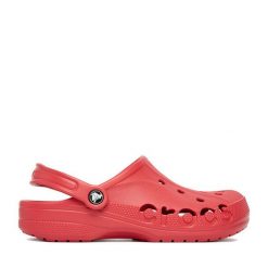 Klapki Crocs. Czerwone klapki damskie Crocs, bez wzorów, bez obcasa. Za 199.99 zł.