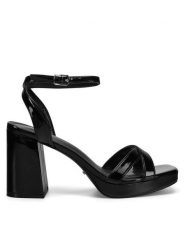 DeeZee Sandały LH24027-1 Czarny. Czarne sandały damskie DeeZee, bez wzorów, z materiału, bez obcasa, na słupku. Za 159.99 zł.