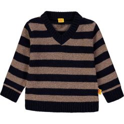 Sweter w kolorze brązowo-czarnym. Brązowe swetry chłopięce Steiff, bez wzorów, z kaszmiru, bez kołnierzyka. W wyprzedaży za 139.95 zł.
