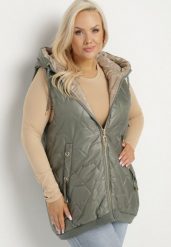 Zielona Kamizelka Pikowana z Kapturem i Ściągaczami Kolavira. Zielone kamizelki damskie Born2be, plus size, z jeansu. Za 159.99 zł.