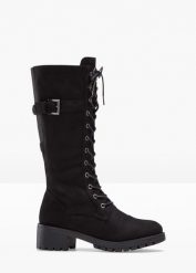Kozaki sznurowane. Czarne kozaki damskie bonprix, bez obcasa. Za 209.99 zł.