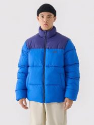 4F Kurtka puchowa w kolorze niebieskim rozmiar: S. Niebieskie kurtki męskie 4f, na zimę, s, bez wzorów, z puchu, bez kaptura. Za 95.69 zł.