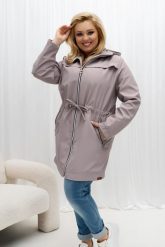 Przejściowa kurtka damska Nala z kapturem w odcieniu cappuccino/taupe PLUS SIZE XXL OVERSIZE WIOSNA. Brązowe kurtki damskie Moda Size Plus Iwanek, na jesień, plus size, bez wzorów, z jeansu, z kapturem. Za 389.90 zł.