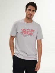 4F T-shirt regular z nadrukiem męski - szary M. Szare t-shirty męskie 4f, m, bez wzorów, z bawełny, bez kołnierzyka. Za 69.99 zł.