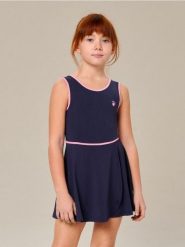 Sportowa sukienka z kontrastową lamówką - granatowy. Niebieskie sukienki dziewczęce Sinsay, bez wzorów, sportowe, bez ramiączek. Za 25.99 zł.