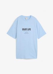 T-shirt oversize z czystej bawełny organicznej. Niebieskie t-shirty damskie bonprix, bez wzorów, z bawełny, bez kołnierzyka. Za 67.99 zł.