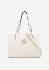 Biała Torebka w Stylu Shopperki Ozdobione Metaliczną Aplikacją Honevia. Białe torebki klasyczne damskie Renee, z aplikacjami, z jeansu, bez dodatków. Za 139.99 zł.