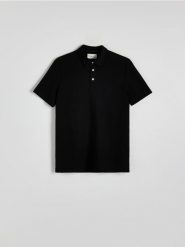 Koszulka polo regular fit - czarny. Czarne koszulki polo męskie Reserved, l, bez wzorów, z bawełny, bez ramiączek. W wyprzedaży za 29.99 zł.