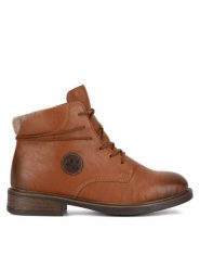 Rieker Botki 71440-25 Brązowy. Brązowe botki damskie Rieker, z materiału, bez obcasa, na płaskiej podeszwie, bez zapięcia. Za 265.99 zł.