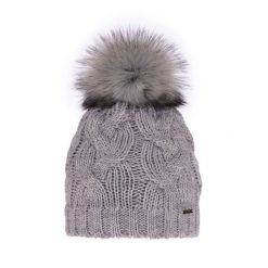 Czapka zimowa damska szara z pomponem. Szare czapki zimowe damskie Molly, z materiału. Za 59.90 zł.