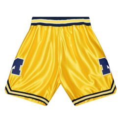 Szorty Michigan Wolverines NCAA Maize 1991. Żółte szorty męskie Mitchell & Ness, z poliesteru, bez kołnierzyka. Za 523.00 zł.