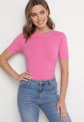 Różowy Sweter z Ozdobnymi Ściągaczami Sanarella. Czerwone swetry klasyczne damskie Born2be, uniwersalny, z jeansu, bez kołnierzyka. Za 49.99 zł.