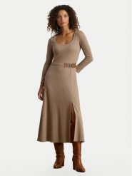 LAUREN RALPH LAUREN Sukienka dzianinowa 200980038001 Beżowy Slim Fit. Brązowe sukienki damskie Lauren Ralph Lauren, bez wzorów, z bawełny, bez kołnierzyka, bez ramiączek. Za 1,069.00 zł.