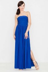 Niebieska Zmysłowa Gorsetowa Maxi Sukienka. Niebieskie sukienki damskie Katrus, l, bez wzorów, z bawełny, bez kołnierzyka, bez ramiączek, maxi, gorsetowe. Za 259.00 zł.
