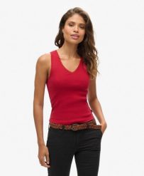Koszulka z koronkowym wykończeniem. Czerwone t-shirty damskie Superdry., bez wzorów, z bawełny, bez kołnierzyka. Za 110.55 zł.