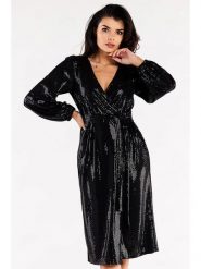 Awama Sukienka w kolorze czarnym rozmiar: XL. Czarne sukienki damskie Awama, na co dzień, xl, bez wzorów, bez kołnierzyka, bez ramiączek, midi, proste. Za 194.99 zł.